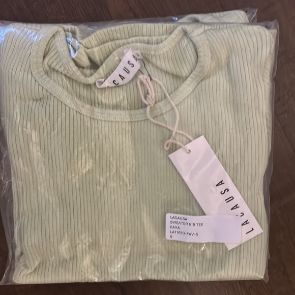 Anthropologie LACAUSA Sweater Rib Short Sleeve Top - Fava Green - Picture 5 of 5